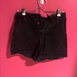 Black Button-Up High-Waisted Women's Shorts